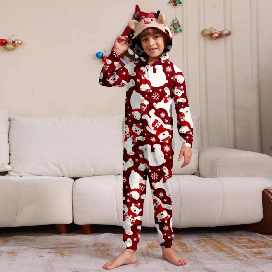 Long-sleeved Red Family Set One-piece Pajamas