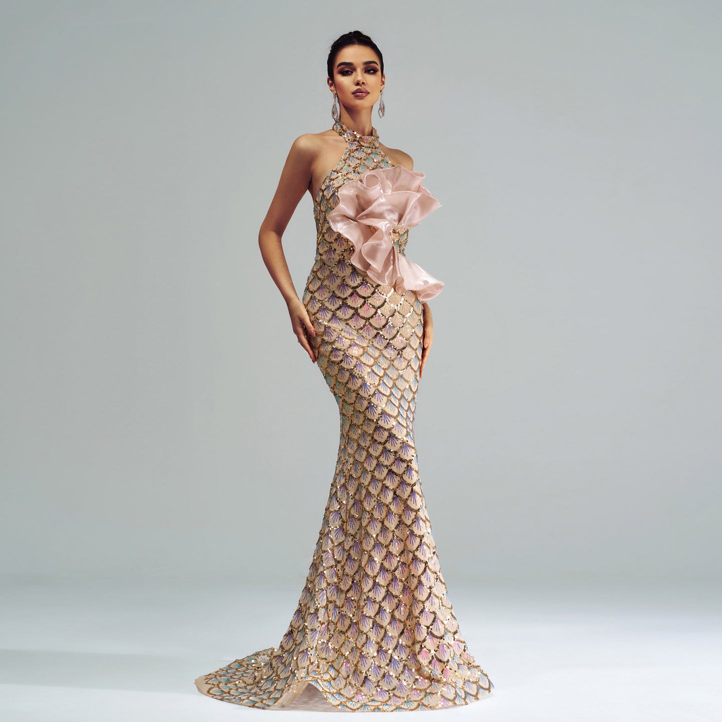 MAKAYAA Luxe Champagne Mermaid Evening Dress ✨