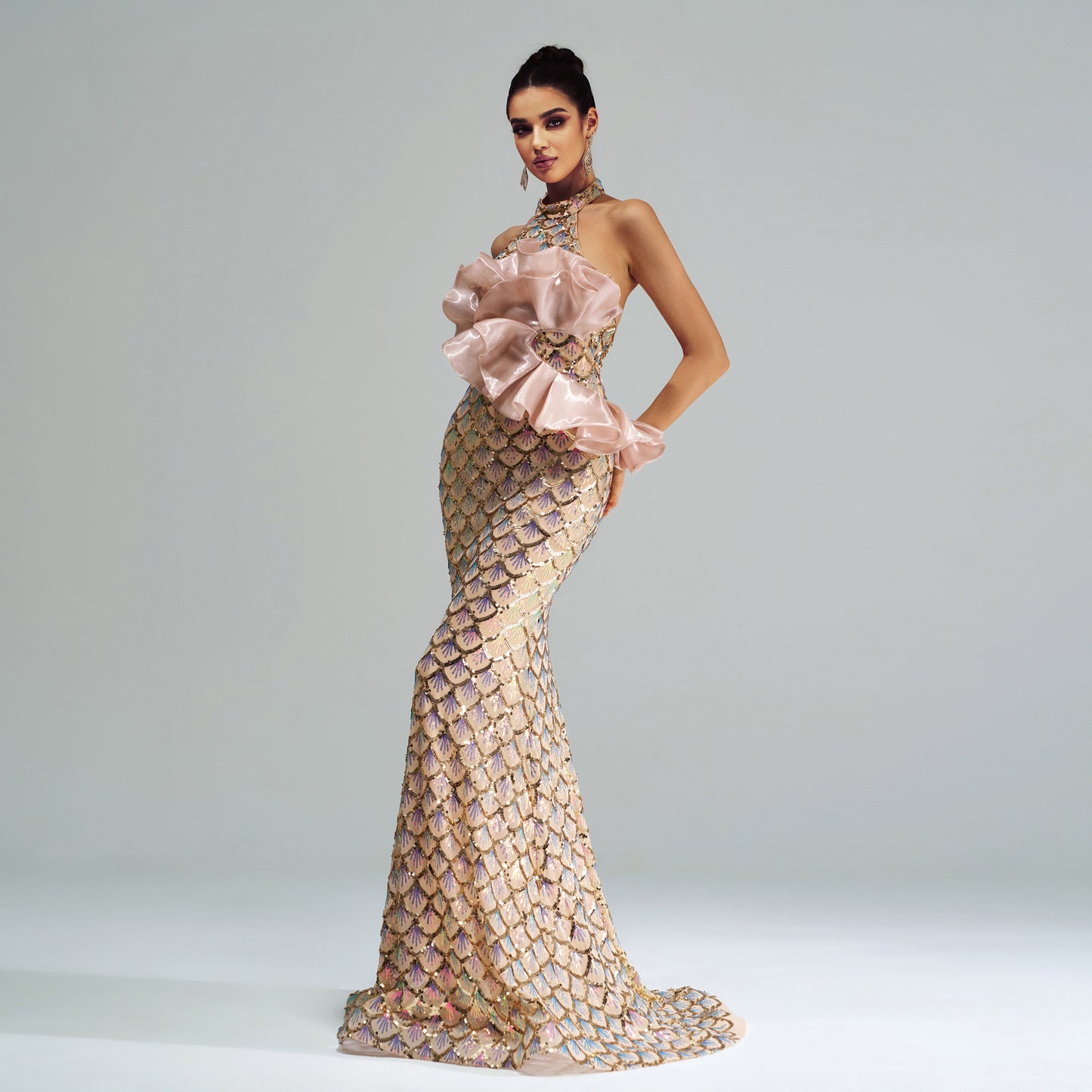 MAKAYAA Luxe Champagne Mermaid Evening Dress ✨