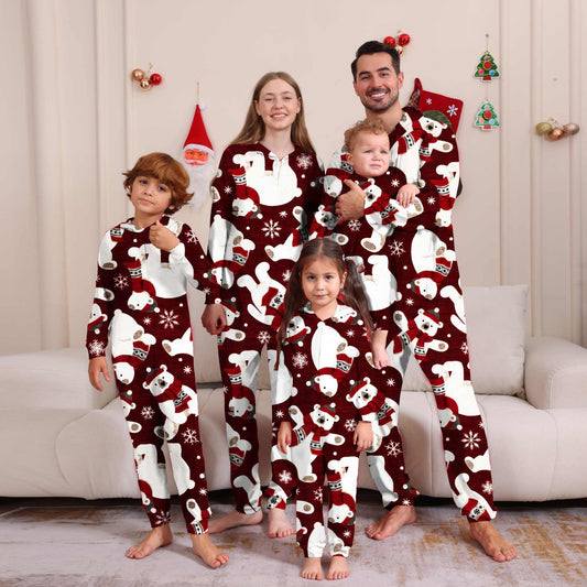 Long-sleeved Red Family Set One-piece Pajamas