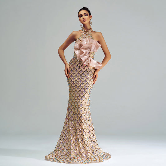 MAKAYAA Luxe Champagne Mermaid Evening Dress ✨