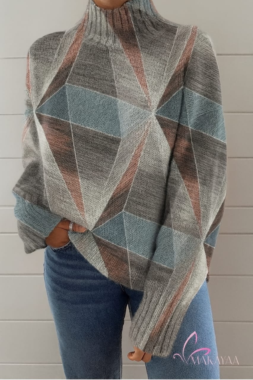 Geometric Turtleneck Sweater | Elegant & Cozy Style