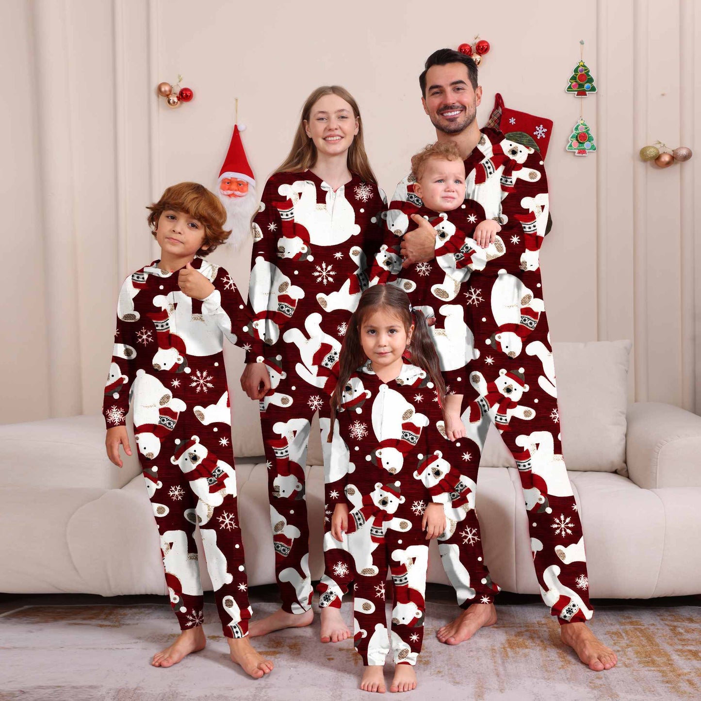 Long-sleeved Red Family Set One-piece Pajamas