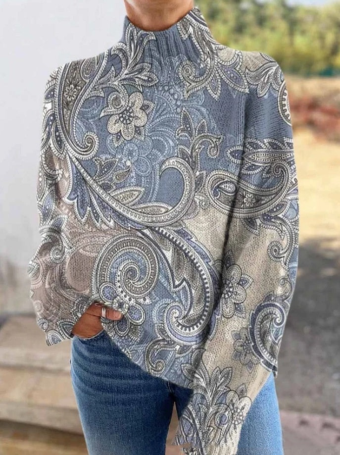 MAKAYAA – 3D Floral Pattern Long Sleeve Pullover | Elegant & Cozy Top