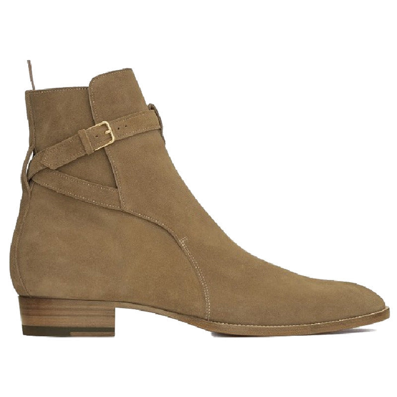 Pointed-toe Authentic Leather British Buckle Martin Boots Men's Fashion